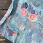 Buddha Stones Pink Flowers Green Leaves Print Frog-button Design Long Sleeve Ramie Linen Jacket Shirt Women's Shirts BS 18
