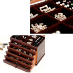 Buddha Stones Vintage Plum Blossom Carved Wooden Jewelry Box Six-Layer Jewelry Storage Box Jewelry Box BS 6