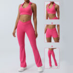 Buddha Stones 2Pcs Workout Sleeveless Backless Top Shorts Flared Pants Sports Fitness Yoga Outfit Set 2-Piece Outfit BS 23