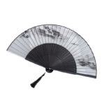 Buddha Stones Mountains Plum Blossom Lotus Magpie Bamboo Leaves Handheld Silk Bamboo Folding Fan 22.5cm 10