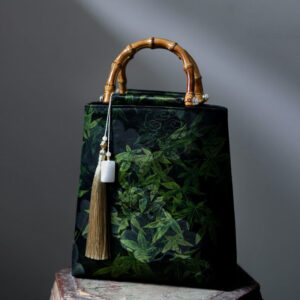 Buddha Stones Bamboo Leaves Butterfly Koi Fish Bamboo Handles Handbag Handbags BS Forest Bamboo Leaves 23*25*8.5cm