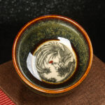 Buddha Stones Lotus Dragon Phoenix Koi Fish Chinese Jianzhan Ceramic Teacup Kung Fu Tea Cup 110ml Jian Zhan Tea Cup BS Green Phoenix 8cm*4.3cm*110ml