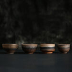Buddha Stones Simple Brown Striped Texture Ceramic Teacup Kung Fu Tea Cup Bowl Cup BS 25