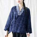 Buddha Stones Flower Jacquard V-Neck Long Sleeve Jacket 35