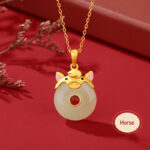 Buddha Stones 925 Sterling Silver Hetian Jade Chinese Zodiac Year of the Dragon Red Agate Luck Protection Necklace Pendant (Extra 30% Off | USE CODE: FS30) Necklaces & Pendants BS Horse