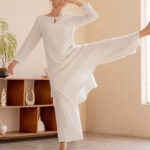 Buddha Stones 2Pcs Simple Design Tai Chi Meditation Yoga Clothing Top Pants Women's Set Clothes BS 4
