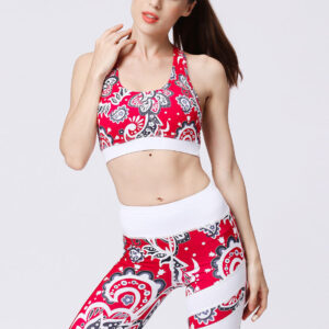 Buddha Stones 2Pcs Sunflower Flowers Leaves Print Top Pants Sports Fitness Yoga Women's Yoga Sets Women's Yoga Sets BS Red Sunflower XL(Bust 82cm/Waist 72cm/Hips 87cm)