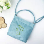 Buddha Stones Embroidery Wisteria Plum Lotus Cherry Blossom Cotton Linen Canvas Tote Crossbody Bag Shoulder Bag Handbag Crossbody Bag BS 16