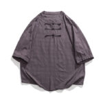 Buddha Stones Frog-Button Plaid Pattern Chinese Tang Suit Half Sleeve Shirt Cotton Linen Men Clothing Men's Shirts BS 21