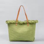 Buddha Stones Large Capacity Solid Color Tassel Canvas Tote Shoulder Bag Shoulder Bag BS Green 50*10*35cm