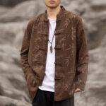 Buddha Stones Bamboo Leaves Clothing Chinese Tang Suit Jacket Coat Men Clothing Clothes BS 11
