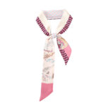 Buddha Stones Dunhuang Frescoes Mountains Sunset Floral Pattern 100% Mulberry Twilly Silk Neck Hair Scarf Silk Scarf BS Antique Maid-Pink