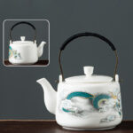 Buddha Stones Vintage Dragon Mountain Fisherman Landscape White Porcelain Ceramic Kung Fu Teapot Teapot BS 2
