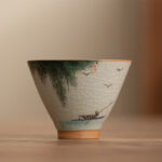 Buddha Stones Persimmon Boat Koi Fish Lotus Ceramic Teacup Kung Fu Tea Cup 50ml Cup BS Boat 6.6cm*4.9cm*50ml