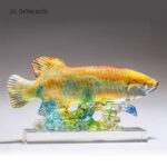 Buddha Stones Handmade Liuli Crystal Koi Fish Art Piece Luck Home Office Decoration Decorations BS Medium Colorful&Base