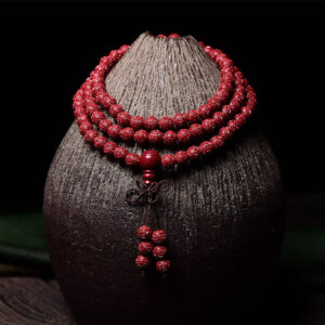 Buddha Stones 108 Mala Beads Cinnabar Om Mani Padme Hum Pattern Engraved Blessing Bracelet Mala Bracelet BS 6mm*108 Round Beads Engraved