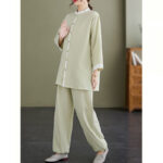 Buddha Stones 2Pcs Vintage Long Sleeve Shirt Top Pants Meditation Zen Tai Chi Cotton Linen Clothing Women's Set Women's Meditation Cloth BS 16