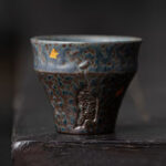 Buddha Stones Small Vintage Style Ceramic Teacup Kung Fu Tea Cup 50ml Cup BS Blue Brown 5.6cm*4.7cm*50ml