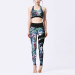 Buddha Stones 2Pcs Sunflower Flowers Leaves Print Top Pants Sports Fitness Yoga Women's Yoga Sets Women's Yoga Sets BS Secret Forest XL(Bust 82cm/Waist 72cm/Hips 87cm)