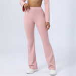 Buddha Stones Long Sleeve Backless Strap Top Bra Flare Pants Fitness Yoga Outfit 2-Piece Outfit BS Pink Pants US8/10/XL