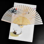 Buddha Stones Vintage Cloud Crane Pattern Handheld Bamboo Folding Fan Folding Fan BS Cloud Crane Beige