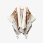 Buddha Stones Tibetan Multicolored Wavy Lines Knitted Striped Shawl Coat Winter Cozy Travel Scarf Wrap Tibetan Shawl BS White Khaki 150*106cm