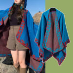 Buddha Stones Tibetan Shawl Border Small Floral Flower Hooded Cloak Winter Cozy Travel Scarf Wrap Tibetan Shawl BS 18