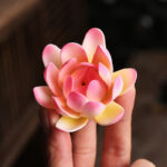 Buddha Stones Buddha Hand Lotus Enlightenment LED Light Purple Clay Ceramic Incense Burner Decoration Incense Burner BS 4