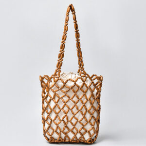 Buddha Stones Hand-woven Wooden Beads Shoulder Bag Handbag Shoulder Bag BS Brown 25*6*30cm