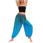 Buddha Stones Peacock Feather Pattern Loose Harem Trousers Women's Yoga Pants Women's Harem Pants BS 22