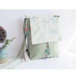 Buddha Stones Handmade Embroidered Plum Flowers Canvas Crossbody Bag Shoulder Bag Handbag Crossbody Bag BS Green White Tea 20*23cm
