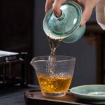 Buddha Stones Traditional Glaze Ceramic Gaiwan Sancai Teacup Kung Fu Tea Cup And Saucer With Lid 180ml Cup BS 9