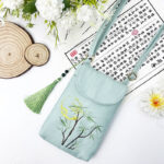 Buddha Stones Small Embroidered Flowers Crossbody Bag Shoulder Bag Double Layer Cellphone Bag Crossbody Bag BS 39