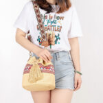 Buddha Stones Beach Geometry Straw Woven Bucket Tassels Crossbody Bag Shoulder Bag Crossbody Bag BS 1