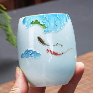 Buddha Stones Koi Fish Lotus Landscape Dandelion Peony Flower Ceramic Teacup Kung Fu Tea Cup Cup BS Koi Fish 7.8cm*8.1cm*180ml