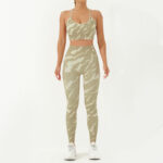 Buddha Stones 2Pcs Camo Print Backless Criss-Cross Strap Top Bra Shorts Leggings Pants Fitness Yoga Outfit Set 2-Piece Outfit BS Yellowgreen 2Pcs(Top&Pants) L