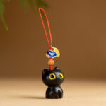 Buddha Stones Small Leaf Red Sandalwood Ebony Wood Lucky Cat Protection Key Chain Phone Hanging Decoration Key Chain BS Ebony Cat Phone Hanging Decoration