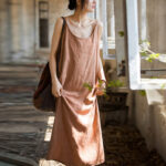 Buddha Stones Summer Spaghetti Strap Handmade Tie Dye Linen Midi Cami Dress Midi Dress BS 13