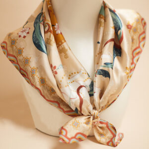 Buddha Stones Dunhuang Riyue Mountain 100% Mulberry Silk Scarf Dunhuang Shawl Silk Scarf BS 100% Mulberry Silk Scarf 65*65cm