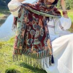 Buddha Stones Tibetan Flower Floral Leaves Pattern Design Shawl Cozy Travel Scarf Wrap Tibetan Shawl BS 33