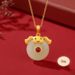 Buddha Stones 925 Sterling Silver Hetian Jade Chinese Zodiac Year of the Dragon Red Agate Luck Protection Necklace Pendant (Extra 30% Off | USE CODE: FS30) Necklaces & Pendants BS Dog