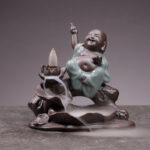 Buddha Stones Little Monk Ceramic Lotus Blessing Incense Burner Decoration Decorations Incense Burner BS 5