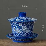 Buddha Stones Plum Blossom Blue And White Porcelain Ceramic Gaiwan Sancai Teacup Kung Fu Tea Cup And Saucer With Lid 185ml Cup BS 15