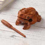 Buddha Stones Handcrafted FengShui Wealth Luck Frog Mini Wooden Croaking Frog Guiro Decoration Decorations BS 4