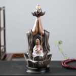 Buddha Stones Buddha Avalokitesvara Chenrezig Ksitigarbha Ceramic Lotus Blessing Backflow Incense Burner Incense Burner BS Avalokitesvara/Chenrezig