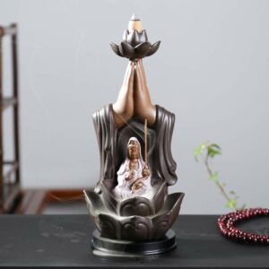 Buddha Stones Buddha Avalokitesvara Chenrezig Ksitigarbha Ceramic Lotus Blessing Backflow Incense Burner Incense Burner BS Avalokitesvara/Chenrezig