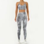 Buddha Stones 2Pcs Camo Print Backless Criss-Cross Strap Top Bra Shorts Leggings Pants Fitness Yoga Outfit Set 2-Piece Outfit BS Gray 2Pcs(Top&Pants) L