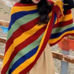 Buddha Stones Tibetan Colorful Striped Design Shawl Tassels Pullover Winter Cozy Travel Scarf Wrap Tibetan Shawl BS 1