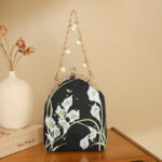 Buddha Stones Calla Embroidery Metal Handle Handbag Crossbody Bag Crossbody Bag&Handbags BS Calla Black 15*5*20cm