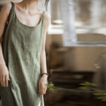 Buddha Stones Summer Spaghetti Strap Handmade Tie Dye Linen Midi Cami Dress Midi Dress BS 8